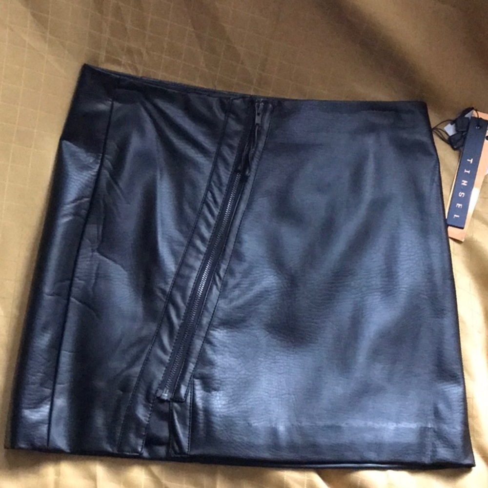 Black Faux Leather Zipper Mini Skirt, Sz 29, NWT
